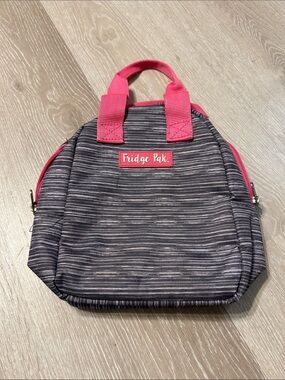 Fridge Pak Insulated Lunch Bag in Gray Stripe with Pink Trim